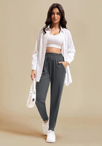 Women's Joggers Pants with Zipper Pockets High Waisted Athletic Drawstring Sweatpants for Lounge Workout Jogging 2024 in Kuwait