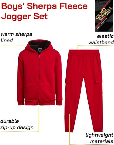Boys' Sherpa Fleece Jogger Set - 2 Piece Basic Solid Full Zip Warm Cozy Sherpa Hoodie and Sweatpants (Size: 8-18) in Kuwait