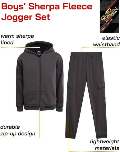 Boys' Sherpa Fleece Jogger Set - 2 Piece Basic Solid Full Zip Warm Cozy Sherpa Hoodie and Sweatpants (Size: 8-18) in Saudi Arabia