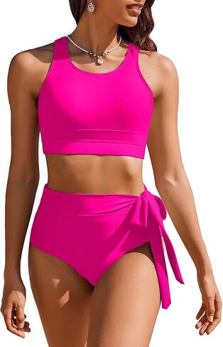 طقم بيكيني نسائي عالي الخصر من AI'MAGE مكون من قطعتين بعقدة جانبية ورقبة واسعة وظهر متقاطع in Kuwait