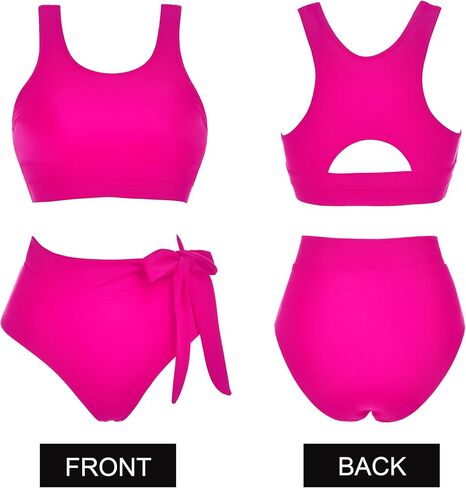 طقم بيكيني نسائي عالي الخصر من AI'MAGE مكون من قطعتين بعقدة جانبية ورقبة واسعة وظهر متقاطع in Kuwait