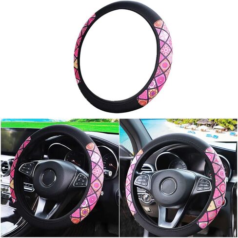 BESULEN Car Steering Wheel Cover, Soft Breathable Anti-Slip Auto Steering Wheel Protector Fit 15 Inch, Universal Vehicle Interior Accessories for Cars, SUVs, Trucks, and Vans (Pink) in Saudi Arabia