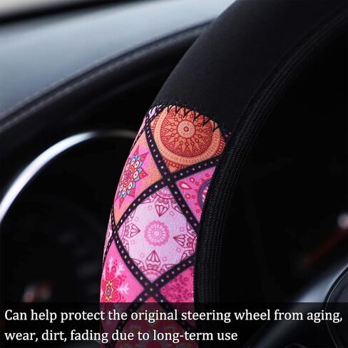 BESULEN Car Steering Wheel Cover, Soft Breathable Anti-Slip Auto Steering Wheel Protector Fit 15 Inch, Universal Vehicle Interior Accessories for Cars, SUVs, Trucks, and Vans (Pink) in Saudi Arabia