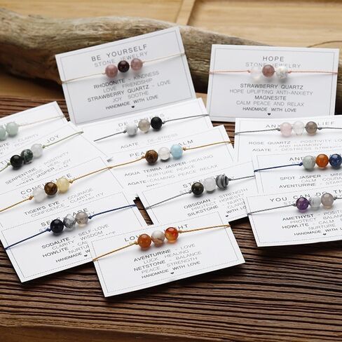 Healing Chakra Amethyst Crystal Beaded Bracelet with Wish Card Adjustable Spiritual Anxiety Relief Reiki Stone Braide String Bracelet for Women Yoga Meditation Jewelry Gifts in Kuwait