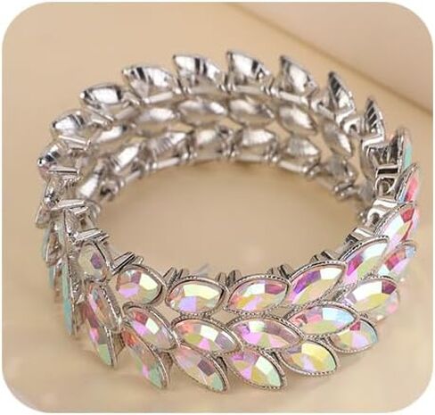 Women Girls Layered Marquise Crystal Bracelets Art Deco Crystal Rhinestone Bracelet Elastic Rhinestone Bracelets for Women Girls in Saudi Arabia