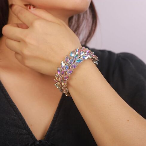 Women Girls Layered Marquise Crystal Bracelets Art Deco Crystal Rhinestone Bracelet Elastic Rhinestone Bracelets for Women Girls in Saudi Arabia