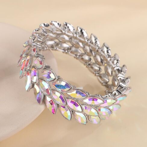 Women Girls Layered Marquise Crystal Bracelets Art Deco Crystal Rhinestone Bracelet Elastic Rhinestone Bracelets for Women Girls in Saudi Arabia