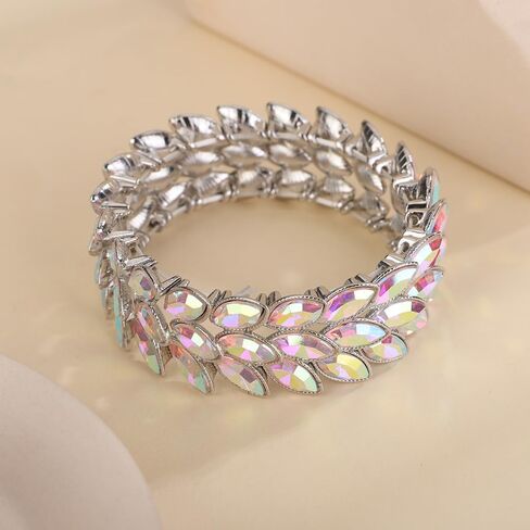Women Girls Layered Marquise Crystal Bracelets Art Deco Crystal Rhinestone Bracelet Elastic Rhinestone Bracelets for Women Girls in Saudi Arabia