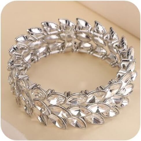 Women Girls Layered Marquise Crystal Bracelets Art Deco Crystal Rhinestone Bracelet Elastic Rhinestone Bracelets for Women Girls in Saudi Arabia