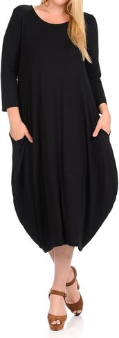 Pastel by Vivienne Women's Cocoon 3/4 Sleeve Mdi Dress Plus Size with Pockets in Kuwait