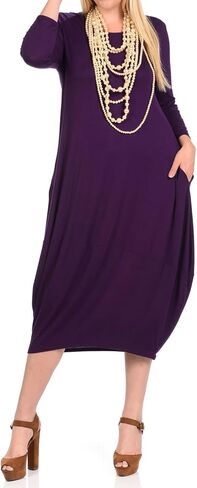 Pastel by Vivienne Women's Cocoon 3/4 Sleeve Mdi Dress Plus Size with Pockets in Kuwait
