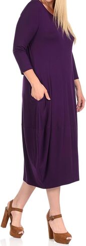 Pastel by Vivienne Women's Cocoon 3/4 Sleeve Mdi Dress Plus Size with Pockets in Kuwait