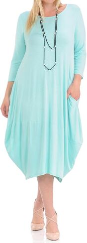 Pastel by Vivienne Women's Cocoon 3/4 Sleeve Mdi Dress Plus Size with Pockets in Kuwait