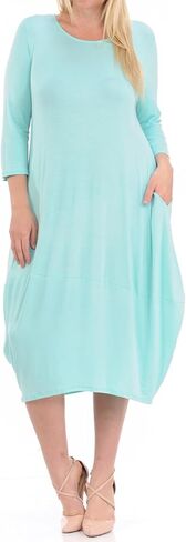 Pastel by Vivienne Women's Cocoon 3/4 Sleeve Mdi Dress Plus Size with Pockets in Kuwait