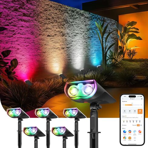 Linkind Smart Solar Lights Outdoor SL5, Color Changing Solar Spotlight for Halloween Decorations, APP Control Landscape Lights, IP65 Solar Spot Lights Outdoor, Solar Halloween Lights for Yard(6 Pack) in Saudi Arabia