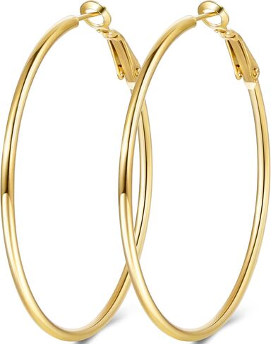 Jewlpire 14K Gold Plated 925 Sterling Sliver Post Hoop Earrings, 2MM Thick Hoop earrings Lightweight Large Gold Hoop Earrings for Women Trendy 20/30/40/50/60/70mm in Kuwait