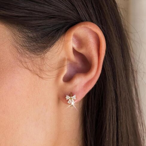 Dainty Bow Earrings for Women Rhinestone Gold Bow Earrings Ribbon Bow Huggies Hoop Earrings Christmas Stocking Stuffers in Saudi Arabia