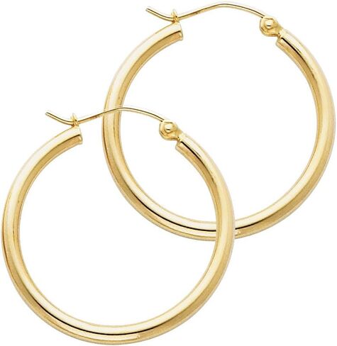 Jewels By Lux 14K Yellow Or White Gold Earrings 2mm Round Tube Polished Hoop in Saudi Arabia
