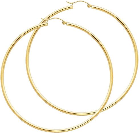 Jewels By Lux 14K Yellow Or White Gold Earrings 2mm Round Tube Polished Hoop in Saudi Arabia