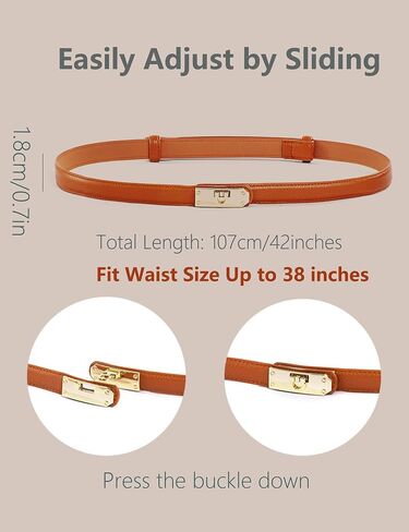 FAN&LOUIS Brown Belt Women, Skinny Waist Belt Ladies Adjustable Black Leather Belt with Gold Buckle for Dress,Jeans,and Coats in Saudi Arabia