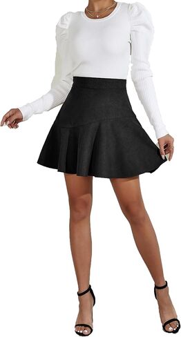 CASURESS Women's Corduroy Pleated Mini Skirt High Waist Skater A Line Short Skirts for Fall Winter Spring in Kuwait