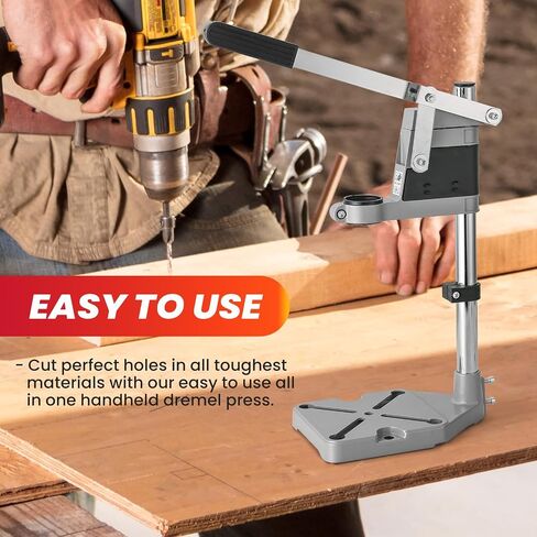 DASBET Universal Drill Press Stand | Adjustable Electric Bench Clamp Support Tool for Hand Drill Double Hole Workstation with Aluminum Base Portable Drill Press Table for Workbench Repair in Saudi Arabia