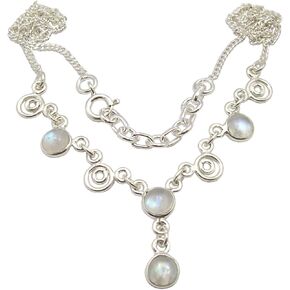 925 Solid Silver Cab Rainbow Moonstone Necklace 17.7" Ladies Engagament