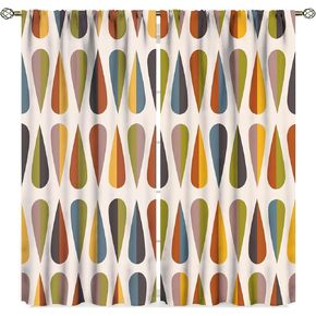 Mid Century Curtains Modern Colorful Abstract Geometric Drop Shapes Window Drapes Retro Bedroom Decor Art Printed Living Room Treatment Fabric 2 Panels 42x45 Inch Decor