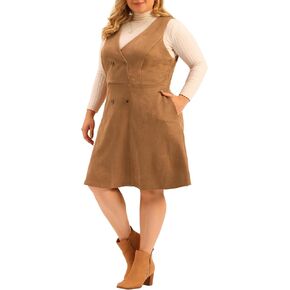 Agnes Orinda Plus Size Overall Dress for Women Button Casual Faux Suede Dress