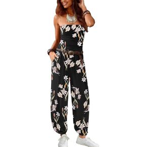 AUXDIO Women's Casual Summer Strapless Jumpsuits Off Shoulder Sleeveless Backless 2025 Romper with Pocket