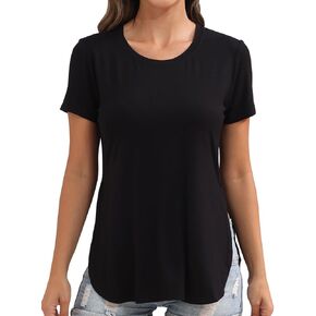 Womens T Shirts Tunic Short Sleeve Crew Neck Side Slit Shirt Loose Casual Tunic Tops T Shirt Tees