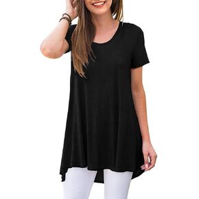 POPYOUNG Women's Summer Casual Short Sleeve Tunic Top for Leggings Crewneck Shirt Loose Blouse
