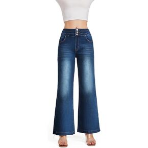 Oneniao Womens Wide Leg Baggy Loose Jeans High Waisted Stretch Denim Pants Business Casual Daily Outfits for Curvy Women