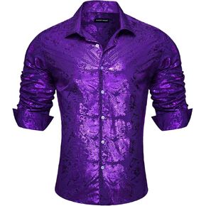 Barry.Wang Men's Disco Dress Shirt Long Sleeve Nightclub Mexico Paisley Floral Shirts Metallic Gothic Shiny Button Down Shirt