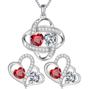 Iefil Double Birthstone Necklace and Birthstone Earrings Set
