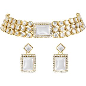 Aheli Ethnic Choker Necklace Earrings Wedding Bollywood Party Jewelry Set Gift for Women