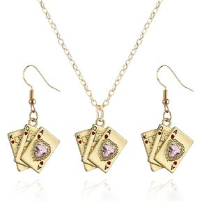 Playing Card Poker Earrings Necklace Sets for Women Lukcy Rock Ace of Spade Heart Royal Flush Games Earrings Vintage Poker Heart Earrings Gambling Casino Halloween Jewelry Gift