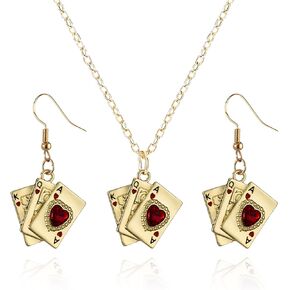 Playing Card Poker Earrings Necklace Sets for Women Lukcy Rock Ace of Spade Heart Royal Flush Games Earrings Vintage Poker Heart Earrings Gambling Casino Halloween Jewelry Gift in Kuwait