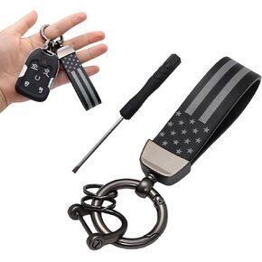 2 PCS American Flag Car Keychain, Key Fob with USA Flag, 360 Degree Rotatable Keychain with Anti-Lost D-Ring, Car Accessories (Black+Red)