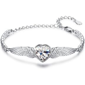 Women's Heart Bracelet Link Bracelets 12 Birthstone Bangle Charm S925 Sterling Silver Adjustable Bracelet Dainty Angel Wings Jewelry Gifts for Women Teen Girls in Kuwait