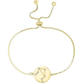 Zodiac Sterling Silver Crystal Bracelet with 9 Inch Adjustable Chain Birthmonth Bracelet - Jewelry Gift for Womens - Birthday, Wedding, and Anniversary