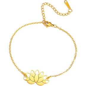 kkjoy Lotus Bracelet Stainless Steel Lotus Flower Yoga Symbol Bracelet Crisscross Chain Bracelet Inspirational Jewelry for Women Charming Ladies