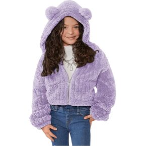 SOLY HUX Girl's Cute Zip Up Hooded Teddy Jacket 3D Ears Long Sleeve Fuzzy Winter Hoodies Outerwear Coat
