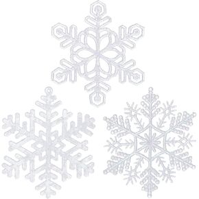 48pcs 4 Inch Pre-Strung White Snowflake Ornaments for Christmas Tree Decorations, Hanging Plastic Glitter Snowflake Christmas Ornaments Bulk in Iridescent White