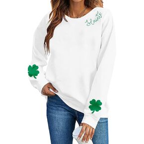 LOTUCY Slainte عيد القديس باتريك البلوز المرأة الأيرلندية شامروك كم طويل قميص أيرلندا البرسيم Crewneck البلوز القمم