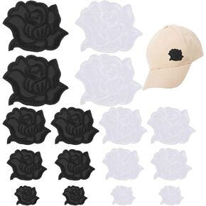 16pcs Black Iron on Rose Flower Patches,4 Size Clothes Designs Fabric Repair Patches,Embroidered Patches,Sew on Patches for Jeans Jacket Sweater Hats Shoes Bags for Women