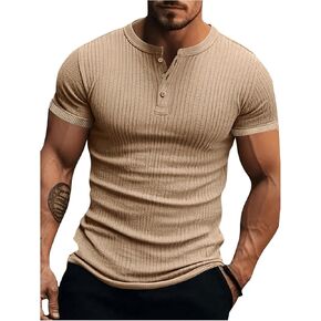 SOLY HUX Men's Short Sleeve Henley T Shirts Half Button Crew Neck Slim Fit Tee Tops