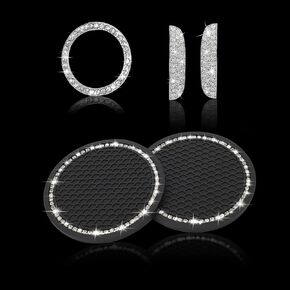 TOMALL Bling Crystal Car Cup Holder Coaster Engine Start Stop Button Cover Compatible with Honda Civic Accord Odyssey CRV Pilot City Shiny Diamond Car Logo Emblem Sticker Interior Accessories Set