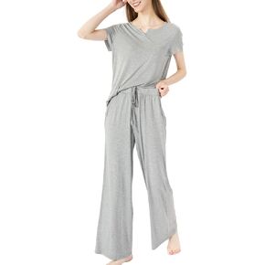Soft Pajamas Sets for Women Short Sleeve Sleepwear Loose Comfy Pjs Set with Pants Plus Size Loungewear