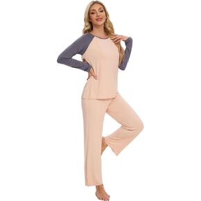 WiWi Viscose from Bamboo Women's Long Sleeve Pajama Set Raglan Sleeve Top and Pants Set Lightweight Sleepwear S-XXL